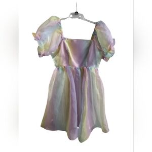 EUC Hot Topic Sweet Society Pastel Puff Sleeve  Rainbow Dress Medium Balletcore